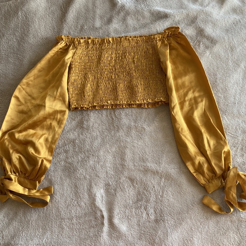 Fashion Nova Gold Long Sleeve Crop Top - Picture 6 of 6